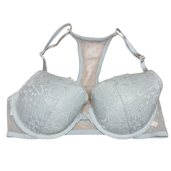 Victoria Secret 34C Racerback Demi lace bra green front clip lightly lined cups - Picture 3 of 6